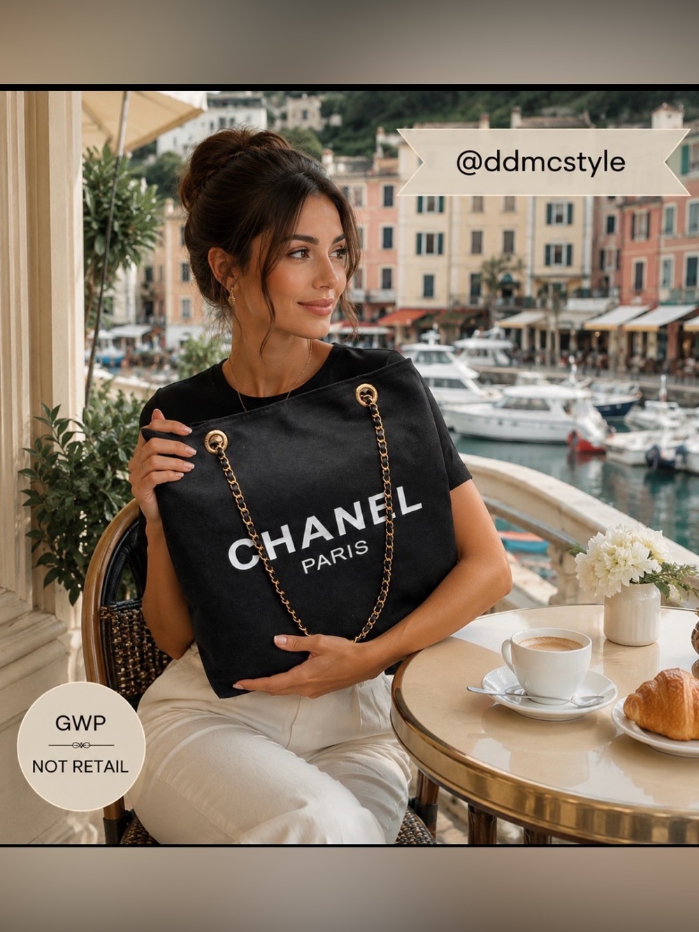 CHANEL NIP GWP Paris Parfum Black Canvas Tote with Gold Chain Detail - Picture 3 of 16